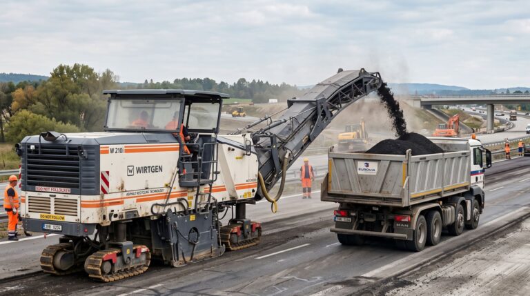 Cestná fréza zabezpečuje frézovanie starej vozovky a ekologickú recykláciu asfaltu